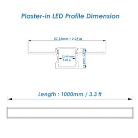 Plaster-in LED Aluminum Channel 6Pack 1m/3.3ft Plaster LED Strip Light Diffuser Profile,Trimless Drywall Aluminum LED Channel Profile with Milky Diffuser Cover End Cap for Wall and Ceiling