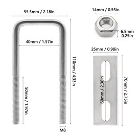 Aoyswuz Pack of 6 U Bolts M8 x 40 x 100 mm 304 Stainless Steel U-Bolt Square U Bolts for Pipe Fixing Car Towing