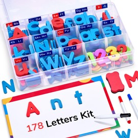 Gamenote Classroom Magnetic Letters Kit 178 Pcs with Double-Side Magnet Board - Foam Alphabet Letters for Kids Spelling and Learning