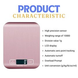 HEARTHLY Digital Kitchen Scale, 304 Stainless Steel, Weight in Grams and Ounces for Baking, Cooking, and Meal Prep, LCD Display, Medium Food Scale, Digital Weight Scale (Rose Gold)