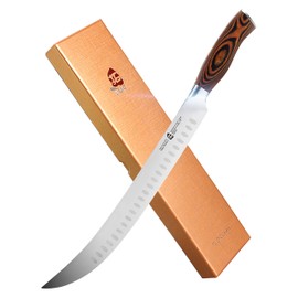 TUO Butcher Knife - 12 Inch Breaking Butcher s Knives Curved Granton Edge Carver Slicing Knife Long Meat Veggies Cleaver - German HC Steel Comfortable Pakkawood Handle - Fiery Series Gift Box Included