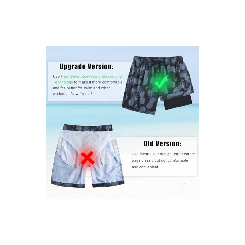 Cozople Mens Swim Trunks with Compression Liner Funny Pineapple 3D