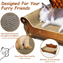 INRLKIT Luxury Cardboard Cat Scratcher Sofa Bed, Couch Shaped Scratching Board, Cat Scratch Lounge with Catnip, Large Brown