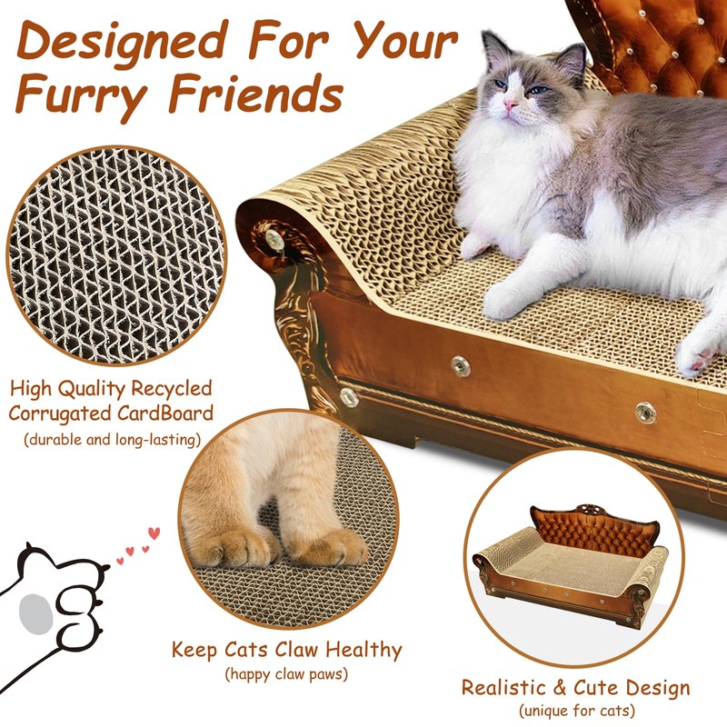 INRLKIT Luxury Cardboard Cat Scratcher Sofa Bed, Couch Shaped Scratching