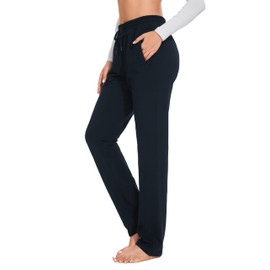 SEVEGO Women's Sweatpants Tall Cotton Yoga Lounge Casual Open Bottom Soft Workout Zipper Pocket Joggers,30",Navy Blue,L