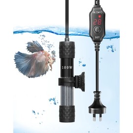 Lamptobe 100W Fish Tank Heater, Mini Submersible Digital Aquarium Heater with Thermometer, External Temperature Controller, 50-70Liter Turtle Tank Heater for Betta Fish, Frogs,Newts,Turtles