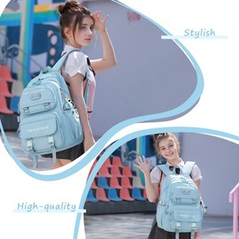 Tanou School Backpack Girls Teenagers Large Capacity Backpack School Teenagers from 9 to 16 Years Waterproof Nylon Children's School Bag Girls for School Travel Casual, 9573# Purple, Modern Gold