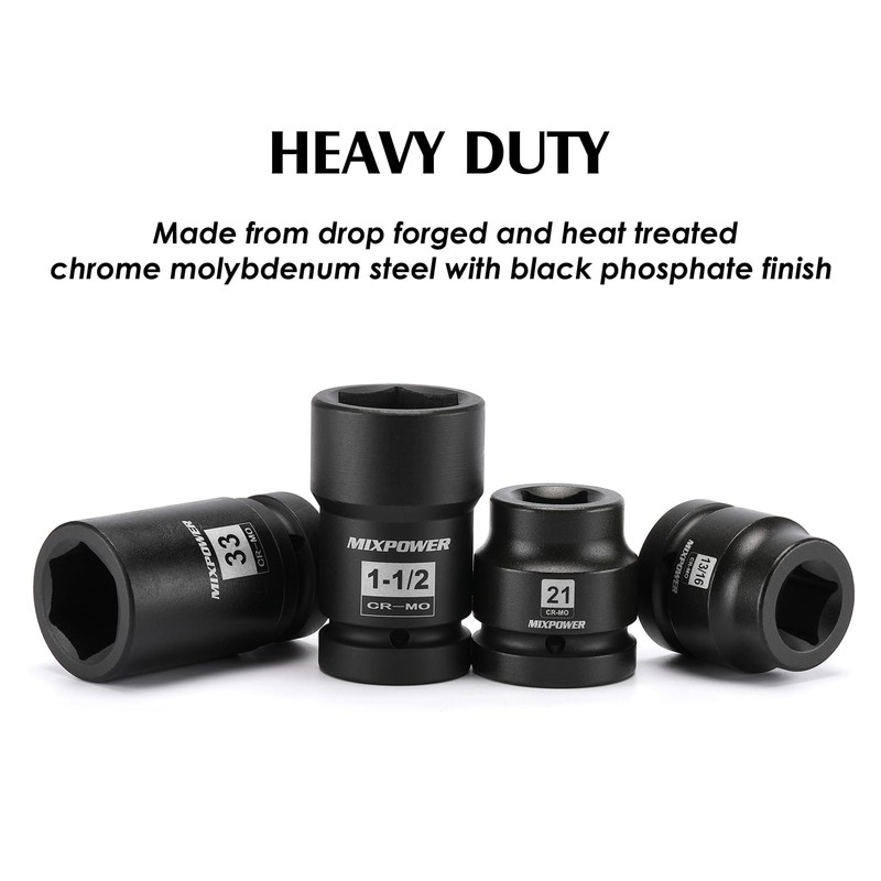MIXPOWER 8PCS 1"Drive Impact Socket Set - 17mm, 21mm, 13/16"