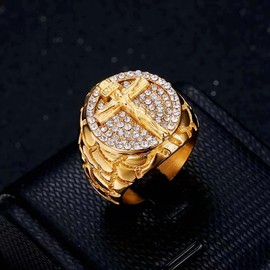 LAIMIUMIU33 Iced out Cross Ring for men CZ ring Hip Hop ring 316 Stainless Steel Radiant Biker Rings Bling Cuban style Iced Out Jewelry Punk Ring Club ring Heavy Metal ring Ceremony plated Gold (11)