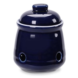 HAOTOP Ceramic Mini Garlic Keeper with Lid, Garlic Container Saver for Countertop, Keep Your Garlic Cloves Fresh (Navy)