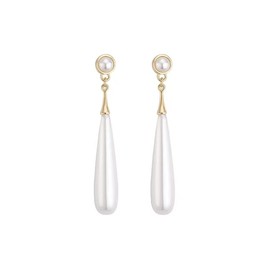 QLUYCKW Teardrop Pearl Earrings Vintage Elegant Pearl Drop Earrings Waterdrop Long Dangle Earrings Hypoallergenic Gold Plated Pierced Stud Earrings Bridal Jewelry for Women (Teardrop)