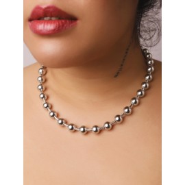 Sacina Y2k Aesthetic Emo Silver-tone 50cm Beaded Chain Necklace, Ball Chain Necklace for Women, Grunge Necklace, Punk Necklace, Christmas Jewelry Gift