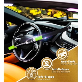 Tevlaphee Steering Wheel Lock, Car Lock Anti Theft Keyless Extendable Retractable Password 5 Coded Combination Lock, Heavy Duty Universal Fit (Green)