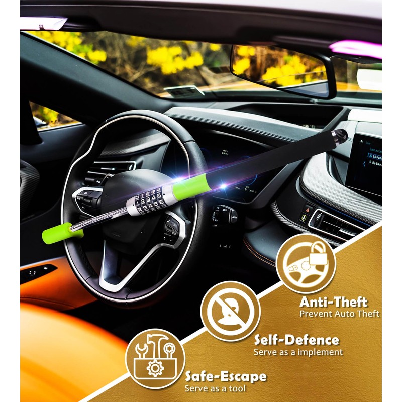 Tevlaphee Steering Wheel Lock, Car Lock Anti Theft Keyless Extendable