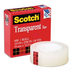 Scotch® Transparent Glossy Tape, 3/4" x 1296", 1" Core, Clear