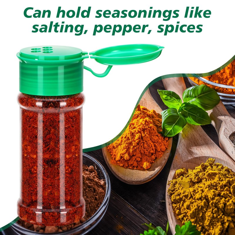 Amyhill 100 Pcs Plastic Spice Bottles Spice Jars with Green