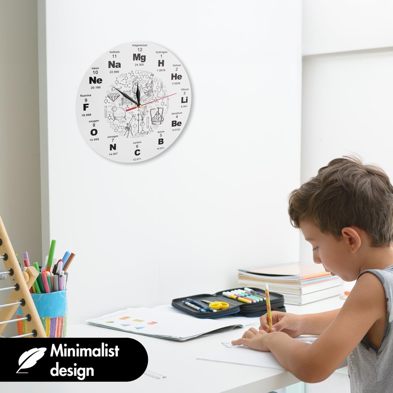 ZONJIE Modern Wall Clock, with Periodic Table of Chemistry Science
