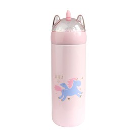 Emartbuy 330 ml Leakproof Unicorn Shimmer Stainless Steel Vacuum Insulated Hot & Cold Flask Water Bottle Kids Cute Cool - Pink