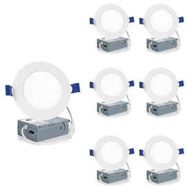 Meconard 6 Pack 4 Inch LED Recessed Ceiling Light with Junction Box, 2700K/3000K/3500K/4000K/5000K Selectable, 9W=75W 750LM, Dimmable Canless Downlights, ETL and Energy Star Listed