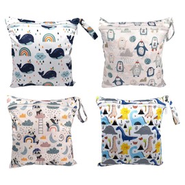 Sporgo Pack of 4 Wetbag for Nursery: 4 Styles Wet Pockets, Waterproof Nappy Bag, Wet Bag, Reusable Cloth Nappies, Wet Bags, for Baby Nappies, Swimming Pool, Beach, Travel, White, Wet pockets