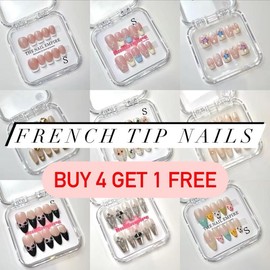 FRENCH TIP NAILS The Nail Empire | 10pcs  Press On Nails | Long nails | Almond nails | Short nails | Cute| Glossy | Reusable | Most Affordable | High Quality | Nail haven| Nail heaven| - Design: 9, Size: XS