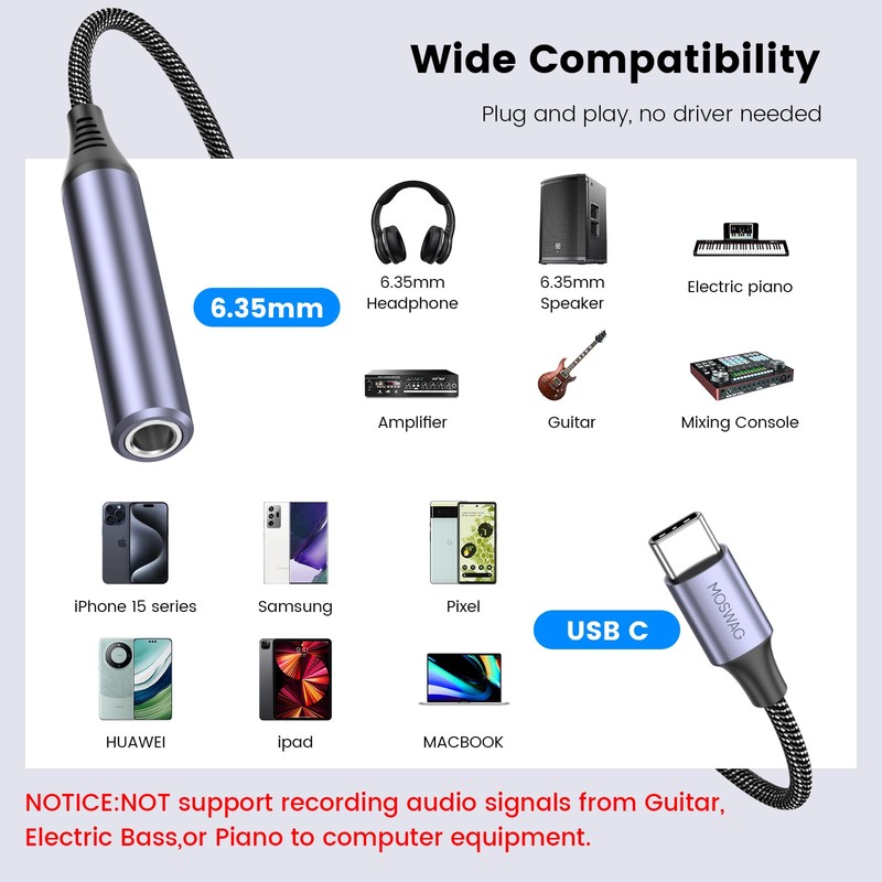 MOSWAG USB Type C to 1/4 Headphone Adapter, USB C