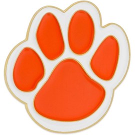 PinMart's Orange and White Animal Paw Print School Mascot Enamel Lapel Pin