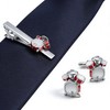 QINGANRAN Drum Set Cufflinks and Tie Clip Set, Silver Red