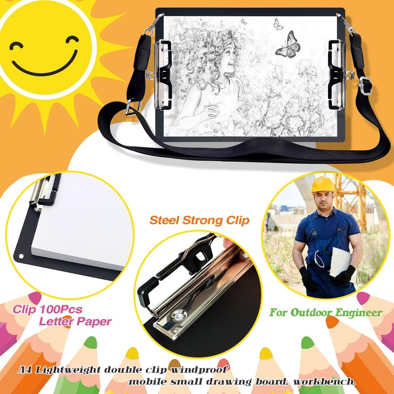 Aluminum Metal Clipboard with Detachable Adjustable Shoulder Strap A4 Double