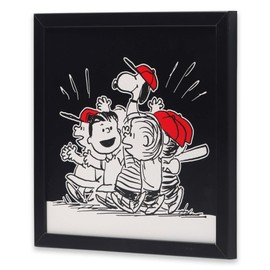 Peanuts Gang Baseball Celebration Framed Wood Wall Decor - Cute Peanuts Baseball Picture for Kids' Bedroom or Play Room