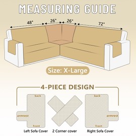 HDCAXKJ L Shape Couch Cover Sectional Sofa Cover 4 Pcs Corner Sectional Sofa Slipcovers Sets for Pets Dogs Washable Non Slip U Shaped Furniture Protector for Sectional Sofa (Beige, X-Large)