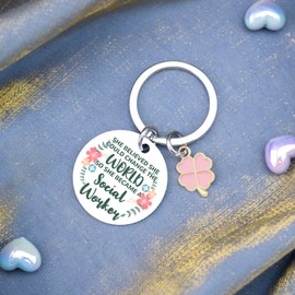 Lelekdo Social Worker Appreciation Gifts Funny Social Work Month 2025 Gift Thank You Keychain for Office Workers School Worker Heartwarming Volunteer Gifts Assistant Principal Appreciation Present