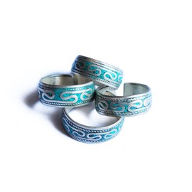 Bohemian Style Adjustable Mosaic Blue Stabilized Turquoise Cuff Ring Argentium Plated Stainless Steel Jewelry Blue Green