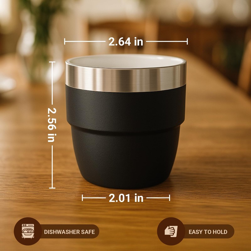 Cafezi 4 oz Espresso/Coffee Cup, Ceramic-Lined 18/8 Stainless Steel, Double-Wall