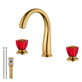 Bathroom Faucets for Sink 3 Hole, 8 Inch Gold Widespread Bathroom Vanity Lavabo Faucet 2 Cross Handles Vintage Lavatory Unique Vessel Mixer Tap with Pop up Drain,Supply Hoses, Without Hot Cold Label