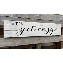 PSINGSZQ Let's Get Cozy Sign, Farmhouse Bedroom Wall Art Decor,Plaque Decorations Wood Sign for Housewarming Gift (Let's Get Cozy) 4x16 Inch