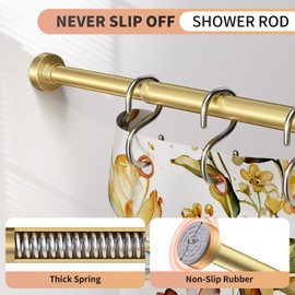 Emlaoe Gold Shower Curtain Rod 34-96 Inches(2.8-8ft) Never Rust Adjustable Shower Rod Spring Tension Non Slip No Drilling Shower Rods for Bathroom Garland Window