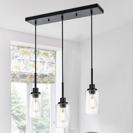 TODOLUZ Pendant Light Fixtures, 3-Lights Adjustable Modern Hanging Light with Seeded Glass, Kitchen Island Lighting for Over Table Dining Room