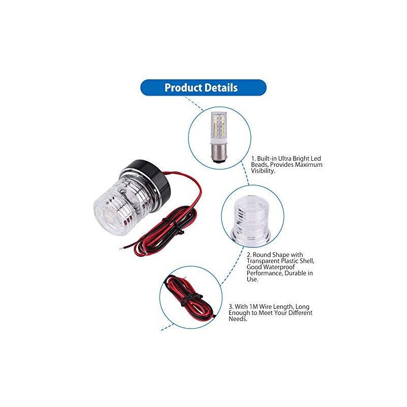 12V LED Navigation Anchor Light White 360° Boat Light Navigation