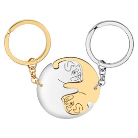 RAIDIN Valentine's Day Gifts for Him Her Cute Rabbit Cat Dog Dolphin Bird 2pcs Pair Key Ring for Boyfriend Girlfriend, Gold-186 Pug