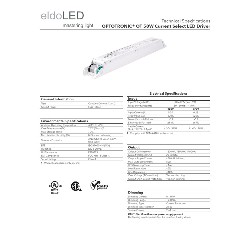 Osram 57439 Optotronic 50W 120/277V AC 50/60Hz Constant Current Non-