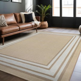 Luul Home Modern Bordered Non Slip Indoor Rugs for Living Room 8x10 Area Rugs for Kitchen, Rug for Bedroom, and Hallway, Stain Resistant Easy Cleaning Non Shedding Beige 8 x 10