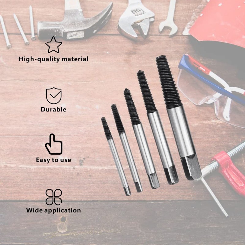 5 Pcs Screw Extractor Easy Out Set Steel Bolt Extractor