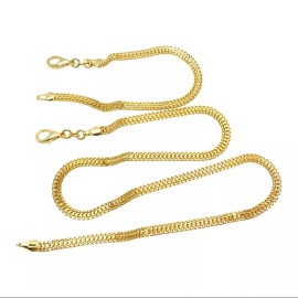 None 18k Gold Filled 4mm Flat Mat Chain, Double Curb LinkChain Set