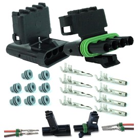 (4-PIN) 20 Amps Weather-Pack Waterproof Male Female4-Conductor Connector, Pin Socket Seal Kit 14-16 AWG