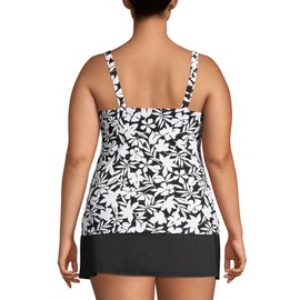 Lands' End Womens Chlorine Resistant Square Neck Tankini Top Black Havana Floral Regular 6