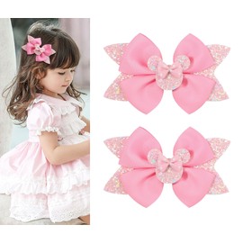 Koolgil 4.5 Inch Cute Mouse Ears Sequins Bows Hair Clips For Baby Girls, Toddler, Kids and Young Women Birthday Party Wedding Christmas Occasions Set of 2 (B- Pink)