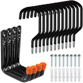 Etoolia Heavy Duty 16 Pack Garage Utility Hooks for Bike Storage, Wall Mount Screw Ceiling Hooks - Hanger for organizing Bikes, Ladder, Extension and Power Tools (12X Screw-in + 4X J Hooks)