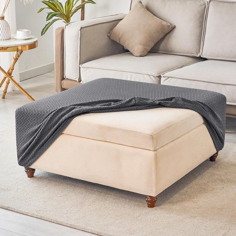 CEYISZHU Thick Stretch Knitted Jacquard Square Ottoman Slipcover - Washable,