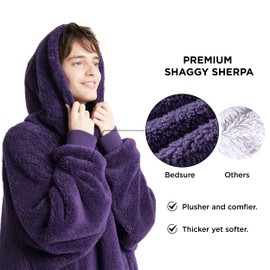 Bedsure Wearable Blanket Hoodie Women - Fluffy Fleece Hoodie Blanket for Adults Men, Warm Hooded Blanket as Gifts for Her, Purple, XL